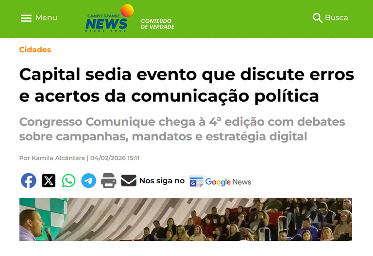 Captura de tela de matéria sobre o Congresso Comunique 2026